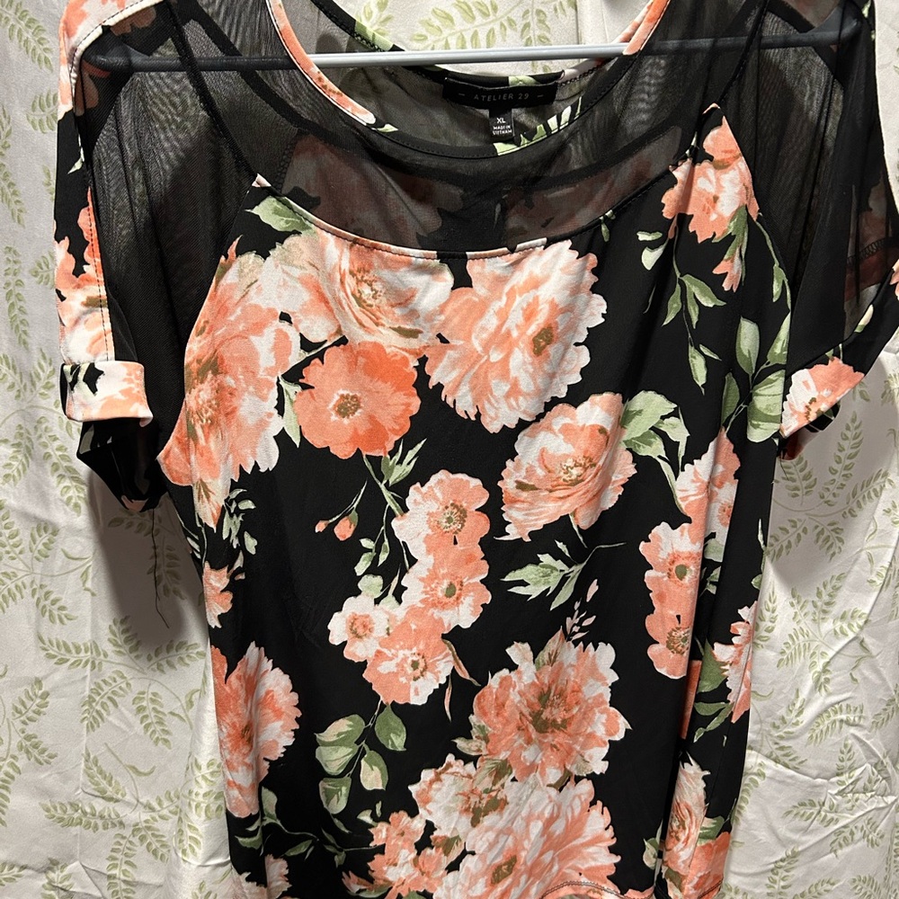 Elegant Floral Blouse with Sheer Accents